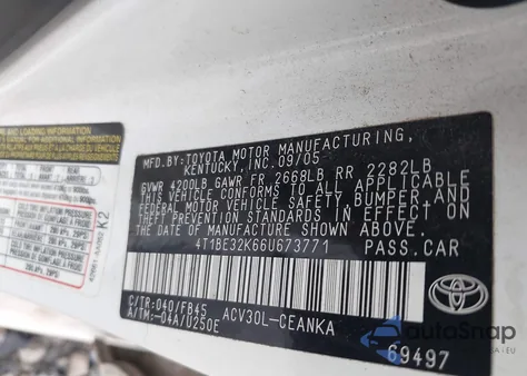 2006 Toyota Camry Le из США, поврежденный, VIN 4T1BE32K66U673771